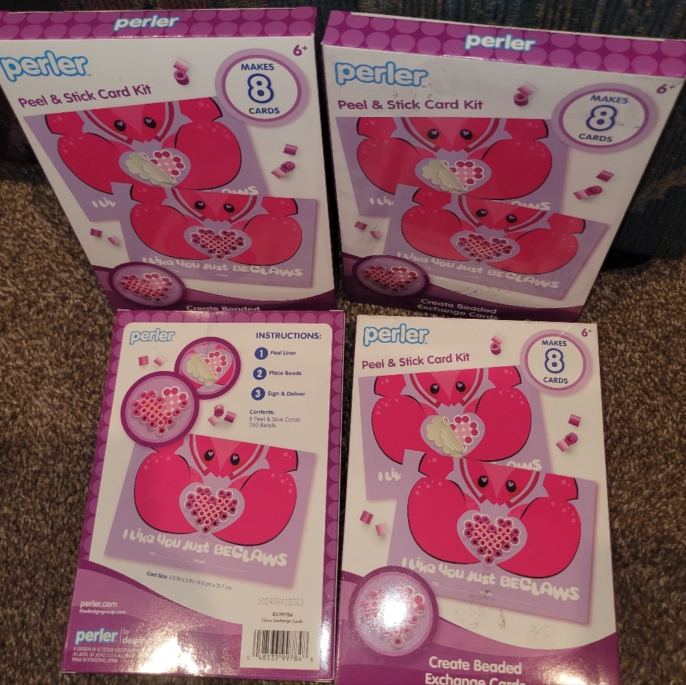 Perler Peel & Stick Card Kit with Pink Hearts